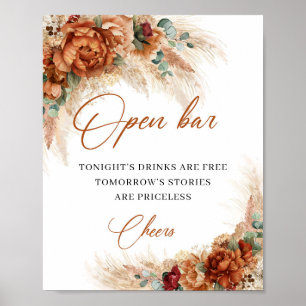 Boho tropisch strand terracotta pampas open bar poster