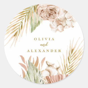 Boho Tropische Bloem- en Palm Huwelijk Ronde Sticker