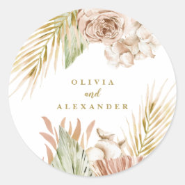 Boho Tropische Bloemen en Palm Wedding Ronde Sticker