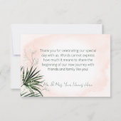 Boho Tropische Blos Blauw Waterverf Bruiloft Bedankkaart (Achterkant)