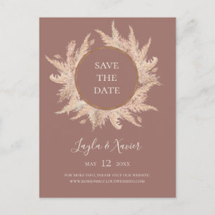 Boho Tropische Botanische Stof Roze Sla de Datum Uitnodiging Briefkaart