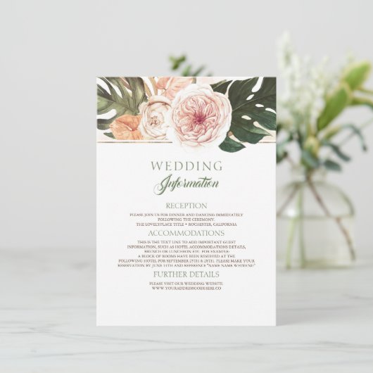 Boho Tropische Bruiloft Informatie Informatiekaartje (Staand voorkant)