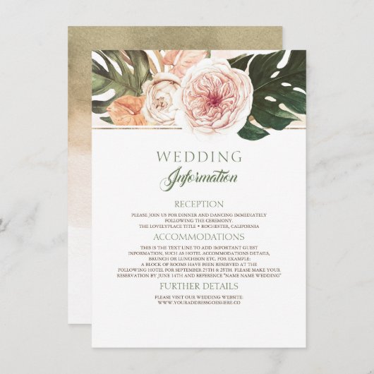 Boho Tropische Bruiloft Informatie Informatiekaartje (Voorkant / Achterkant)