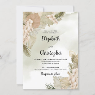 Boho Tropische Gedroogde Palm Bladeren Witte Rose  Kaart