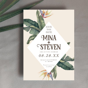 Boho tropische geometrische banaan verlaat bruilof save the date