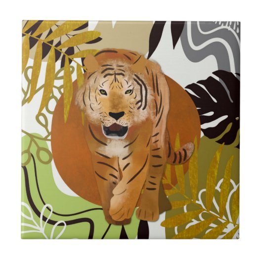 Boho Tropische Jungle Tijger Tegeltje (Voorkant)