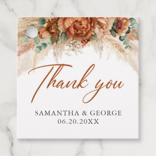 Boho tropische koperen pampasgras bruiloft bedankjes labels (Voorkant)