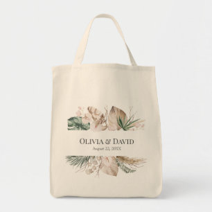Boho Tropische Monstera en orchidee bruiloft Tote Bag