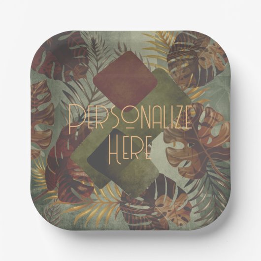 Boho tropische monstera palmblad 70's zomer papieren bordje (Voorkant)
