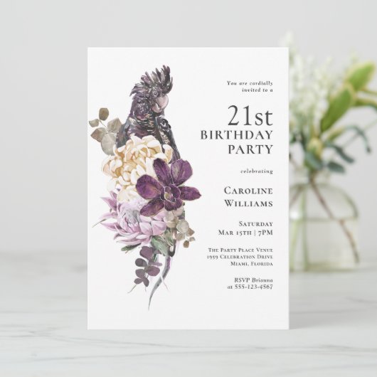 Boho Tropische Paarse papegaai 21ste verjaardagsfe Kaart (Staand voorkant)
