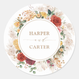  Boho Tropische Pampas Grass Floral Wedding Ronde Sticker