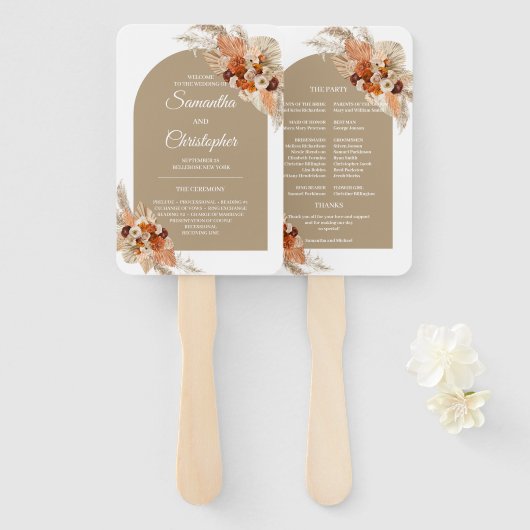 Boho tropische terracotta bogundy florale boog handwaaier (Voorkant en achterkant)