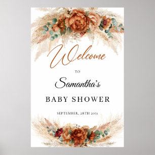 Boho tropische terracotta florale pampas baby show poster