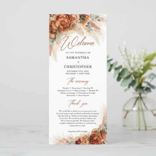 Boho tropische terracotta pampas eucalyptus bruilo programma (Staand voorkant)