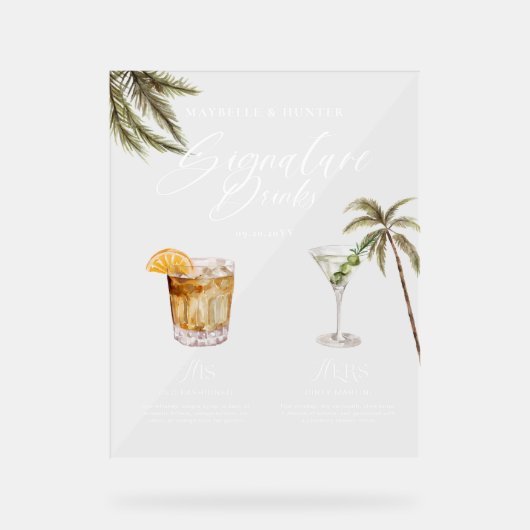 Boho Tropische Waterverf Handtekening Drinken Brui Acryl Bord (Voorkant)