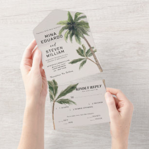 boho tropische waterverf palm beach bruiloft  all in one uitnodiging