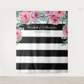 Boho trouw achtergrond. Roze bloemen achtergrond Wandkleed (Voorkant)