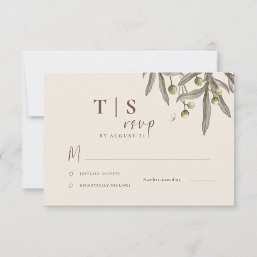 Boho Trouw Beige Botanisch RSVP Kaartje (Voorkant)