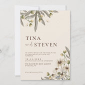 Boho Trouwkaart Beige Botanische Uitnodiging (Voorkant)