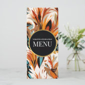 Boho Trouwmenu Kaart Tropisch Bloemmotief Terracot (Staand voorkant)