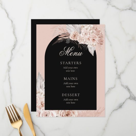 Boho trouwmenu menu (Voorkant / Achterkant in situ)