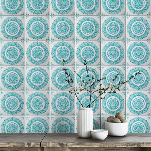 Boho Turquoise blauwgroen blauw Mandala bloem Tegeltje