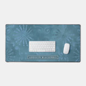 Boho Turquoise Blue Geometry Desk Mat et Nom perso (Clavier et souris)