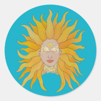 Boho turquoise geel goud zon geïnspireerd ronde sticker