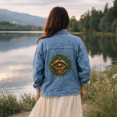 Boho Turquoise Gold Mandala Third Eye Wearable Art Denim Jacket