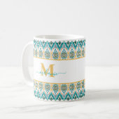 Boho Turquoise Mosterd Etnisch Abstract Monogram Koffiemok (Voorkant links)