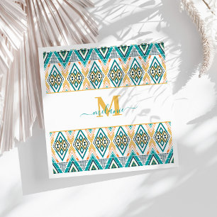 Boho Turquoise Mosterd Tribal Diamond Monogram Servet
