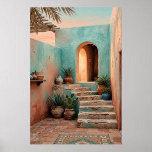 Boho turquoise woestijnbinnenplaats, robuuste trap poster