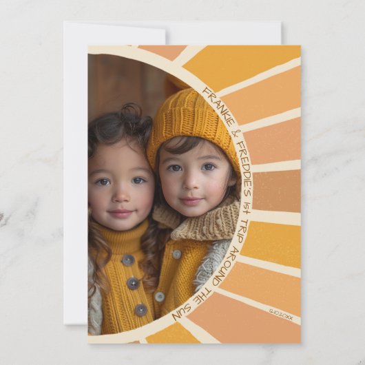 Boho tweelingen eerste reis rond zon foto 1 verjaa bedankkaart (Achterkant)