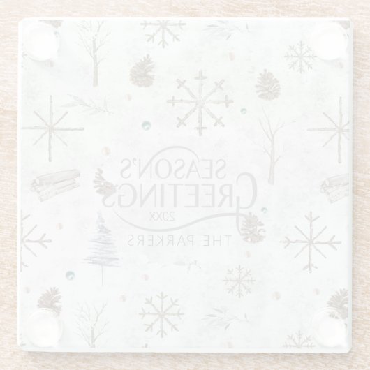 Boho Twigs & Pinecone Kerstmis ID986 Glazen Onderzetter (Achterkant)