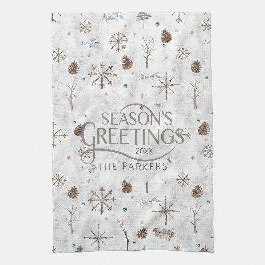 Boho Twigs & Pinecone Kerstmis ID986 Theedoek (Verticaal)