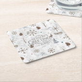 Boho Twigs & Pinecone Kerstmis ID986 Vierkante Kartonnen Onderzetter (Schuin)