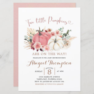 Boho Twin Pink en White Pumpkin Baby shower Kaart