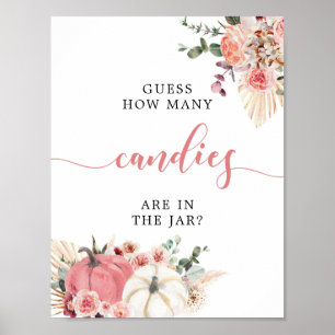 Boho Twin Roze Wit Pompoen Baby shower Hoeveel Poster