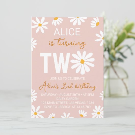 Boho Two Super Daisy 2nd Birthday Invitation (Debout devant)