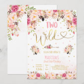 Boho Two Wild Birthday Invitation Aquarelle Boho (Devant / Derrière)