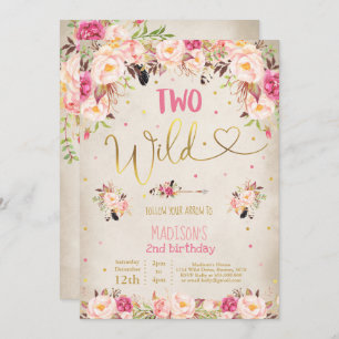 Boho Two Wild Birthday Invitation Waterverf Boho Kaart
