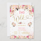 Boho Two Wild Birthday Invitation Waterverf Boho Kaart (Voorkant)