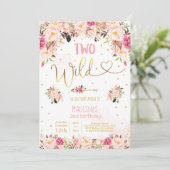 Boho Two Wild Birthday Invitation Waterverf Boho Kaart (Staand voorkant)