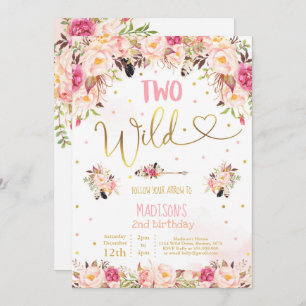 Boho Two Wild Birthday Invitation Waterverf Boho Kaart