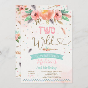 Boho Two Wild Birthday Invitation Waterverf Boho Kaart
