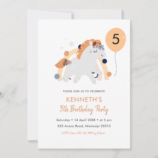 Boho Unicorn Invitation Anniversaire (Devant)