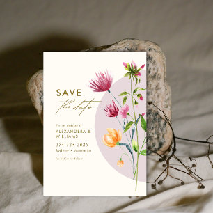 Boho Unique Spring Wildflower Bewaar de datum Kaart