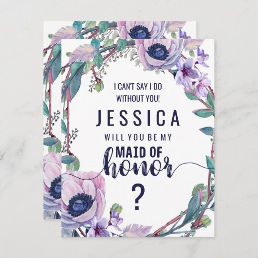 Boho Veer & Bloemige Wil Je Mijn Bruidsmeisje Zijn Kaart (Voorkant / Achterkant)