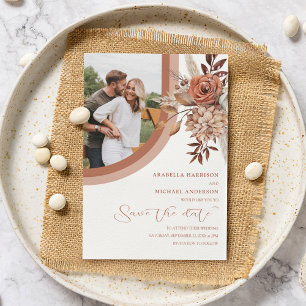 Boho Verbrand Oranje Bloem- en Pampagras Bruiloft Save The Date
