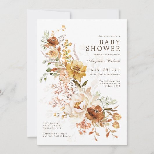 Boho verbrand Oranje Butterscotch Flower Baby show Kaart (Voorkant)